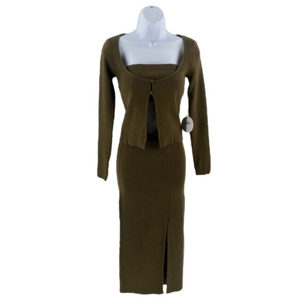 Petal & Pup NEW Luna Knitted Matching 3 Piece Set Midi Dress Olive Green Size S - Picture 4 of 14